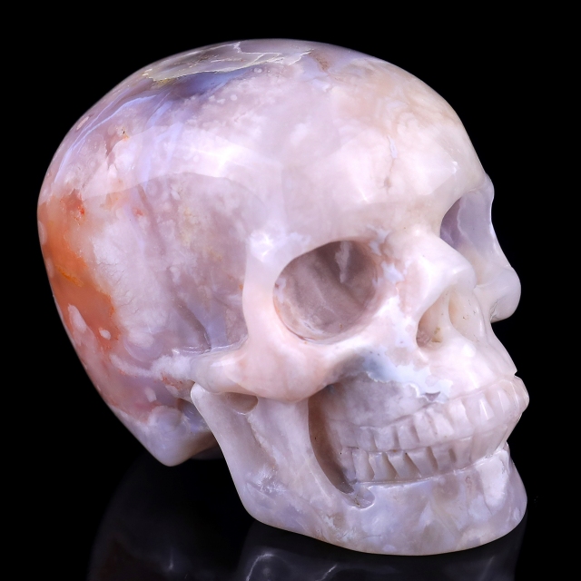 3.0" Sakura Agate Hand Carved Crystal Realistic Skull Sculpture