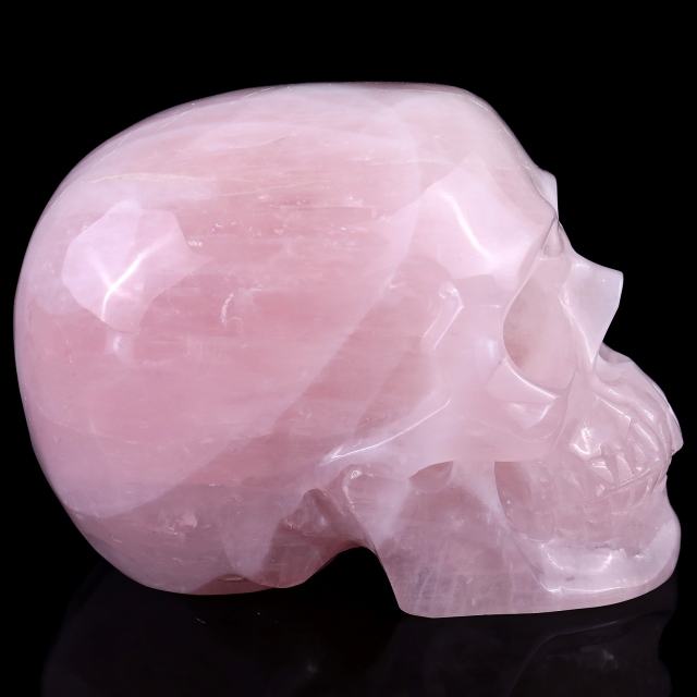 7.6" Rose Quartz Hand Carved Crystal Realistic Skull Sculpture