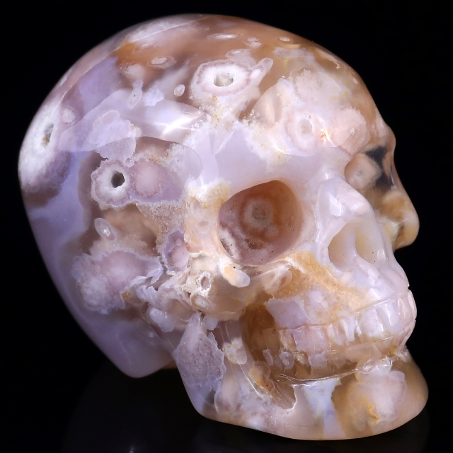 2.2" Sakura Agate Crystal Realistic Skull Hand Carved Sculpture