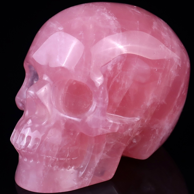 3.0" Rose Quartz Hand Carved Crystal Realistic Skull Sculpture