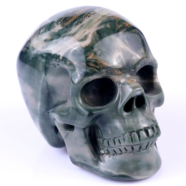 3.0" Jiulong Jade Hand Carved Crystal Realistic Skull Sculpture