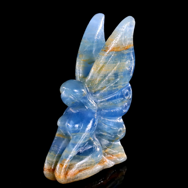 3" Blue Onyx Hand Carved Crystal Flower Faerie Sculpture