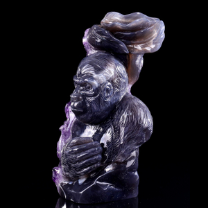 7.7 Inch Amethyst Cluster Gorilla Sculpture - Hand-Carved Crystal Figurine with Lifelike Design 
