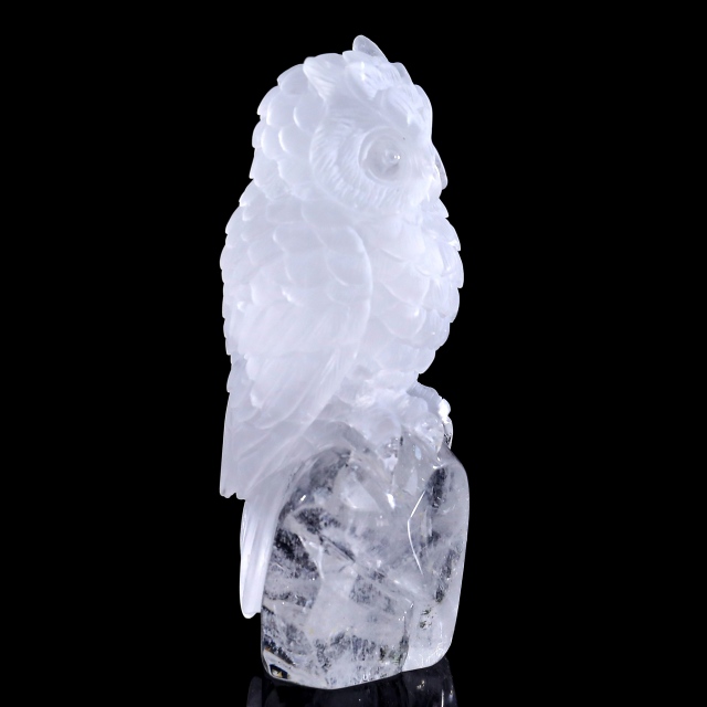 4.9-inch Hand Carved Clear Quartz Owl - Wisdom Symbol Gemstone Sculpture for Collection & Home Décor