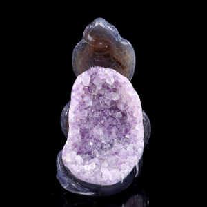 7 Inch Amethyst Cluster Snake Sculpture - Hand-Carved Crystal Figurine with Lifelike Design & Intricate Scale Details