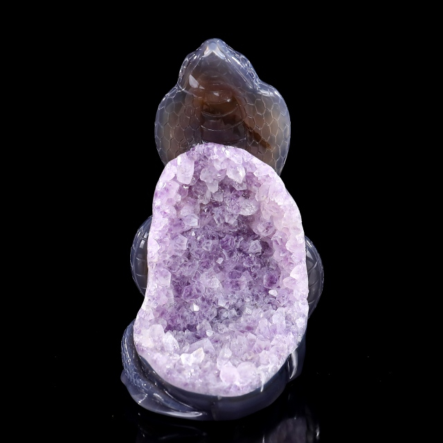 7 Inch Amethyst Cluster Snake Sculpture - Hand-Carved Crystal Figurine with Lifelike Design & Intricate Scale Details