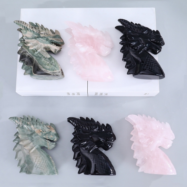 Handcrafted Multiple Jade Dragon Head Carvings - Natural Jade Decor & Collectibles