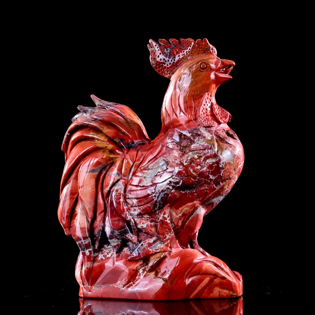 8.3" Red Jasper Carved Cock Sculpture, Vibrant Gemstone Art for Decor & Collection