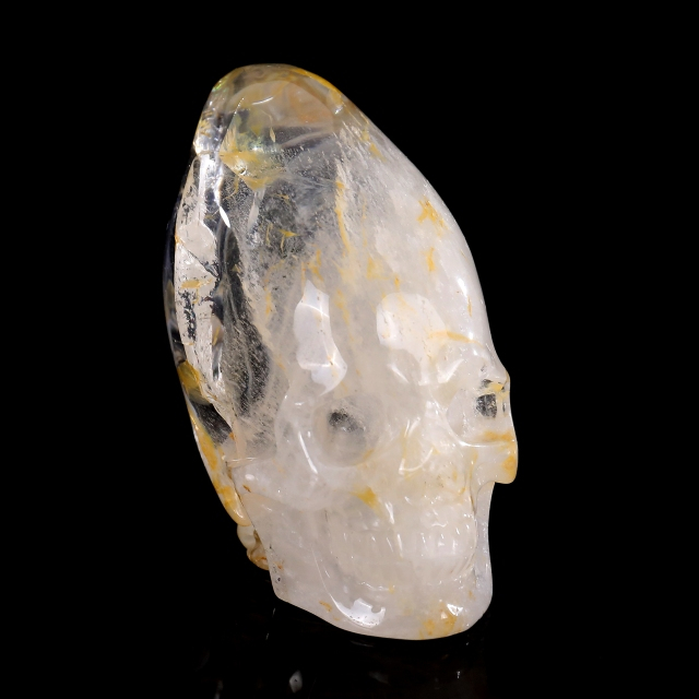 5-inch Hand Carved Ghost Clear Quartz Skull - Spiritual Symbolism Gemstone Sculpture for Collection & Décor