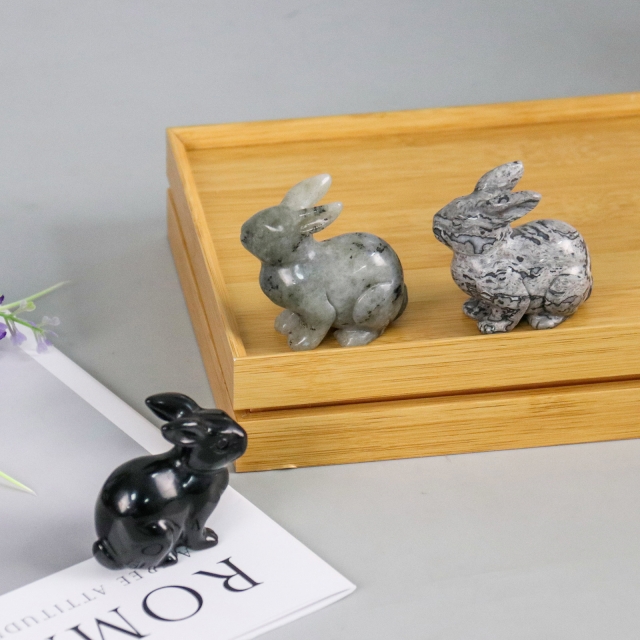 Hand-Carved Mini Jade Rabbit Figurine - 100% Natural Various Jade Materials for Collection & Decoration