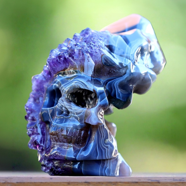 5.0" Amethyst Druse Agate Hand Carved Mineral Specimen Skull Sculpture