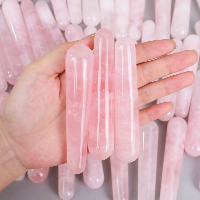Rose Quartz Cylindrical Massager - Natural Crystal Face & Body Roller for Relaxation, Skin Tightening & Muscle Relief