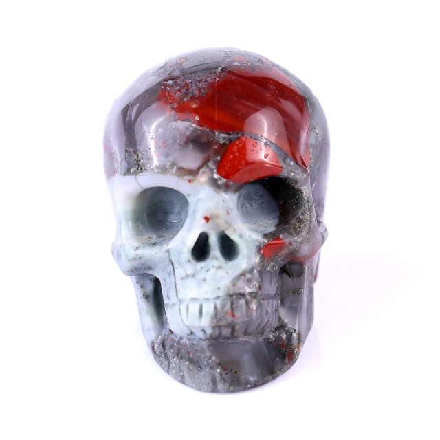 3.0" African Bloodstone Hand Carved Crystal Realistic Skull Sculpture