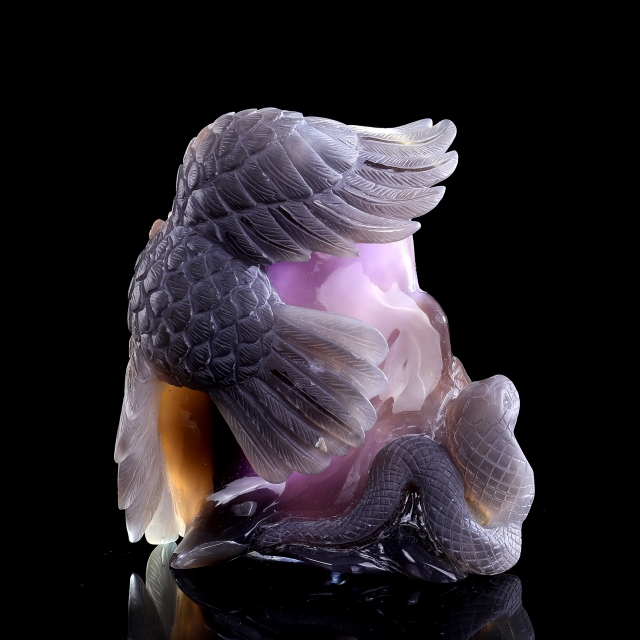 Hand-Carved Amethyst Cluster Owl & Snake Sculpture - Natural Gemstone Artifact for Crystal Collectors, Home Accent & Spiritual Healing