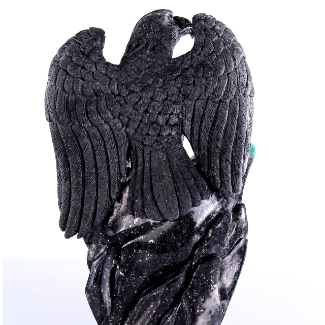 9.4" Emerald Hand Carved Crystal Eagle Catching Snake Sculpture