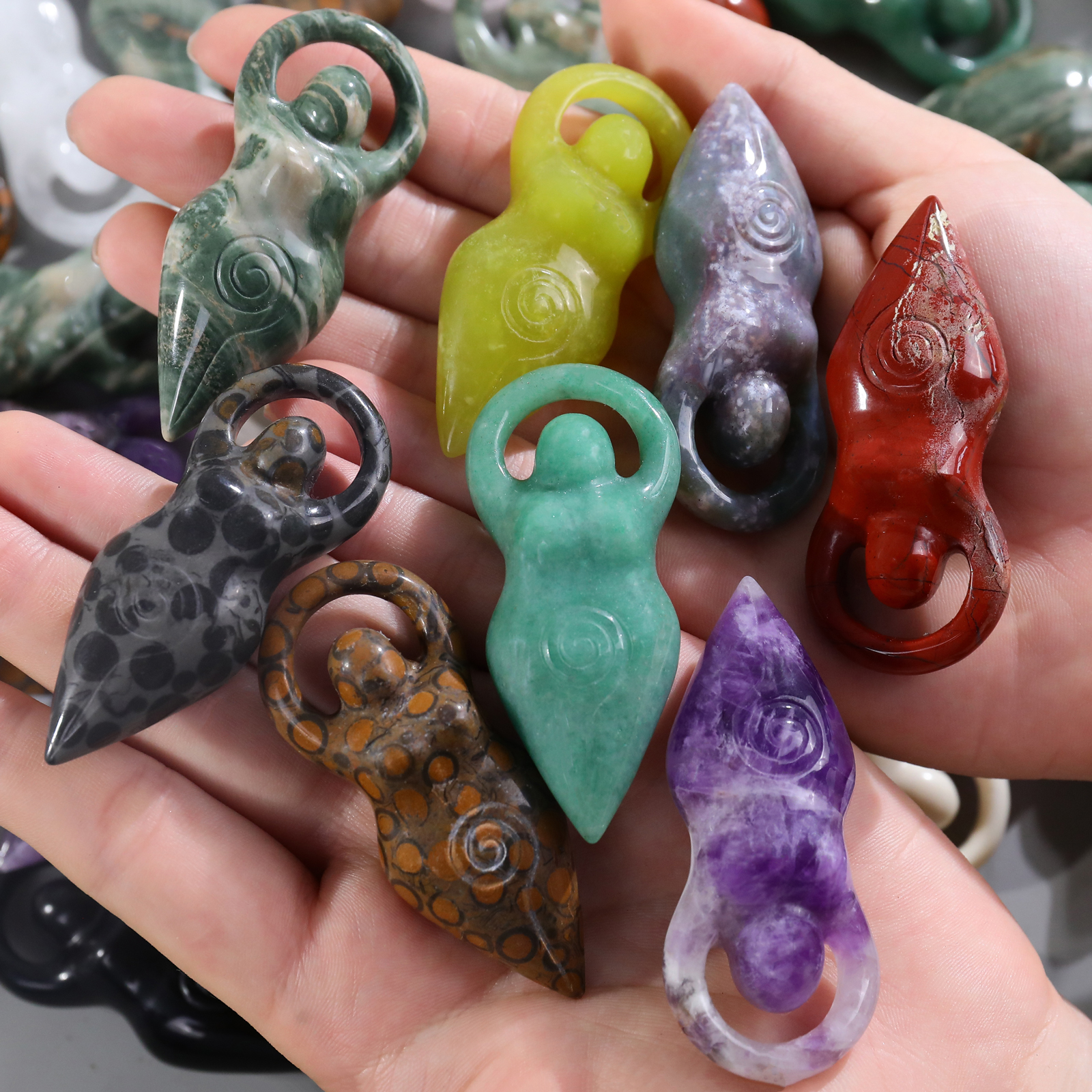 Various Jade Abstract Goddess Small Carvings - Handmade Natural Jade Figurines for Home Decor & Collection