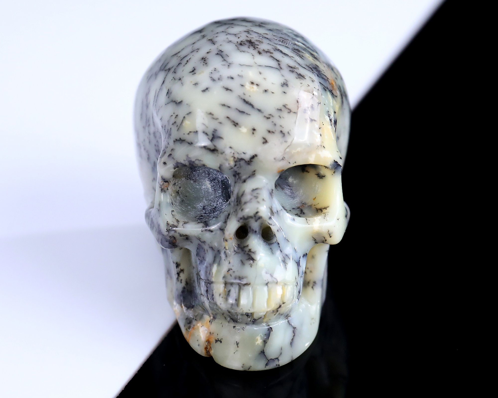 Unique White Opal Hand Carved Crystal Skull Sculpture