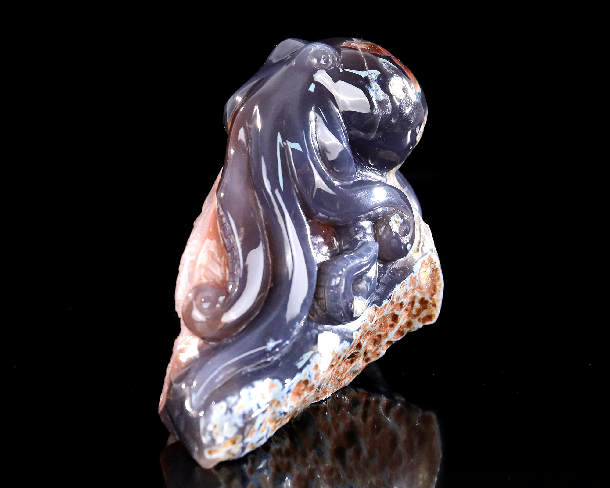 Handmade Geode Agate Octopus Carving - Natural Crystal Sculpture for Home Decor