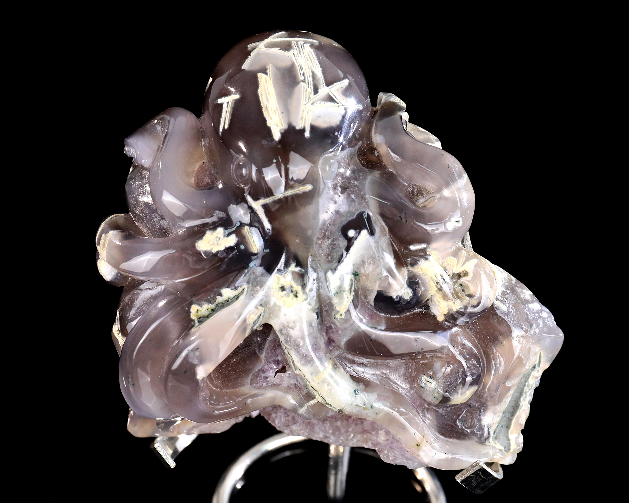 Detailed Geode Agate Octopus Sculpture - Hand Carved Natural Crystal Animal Figurine