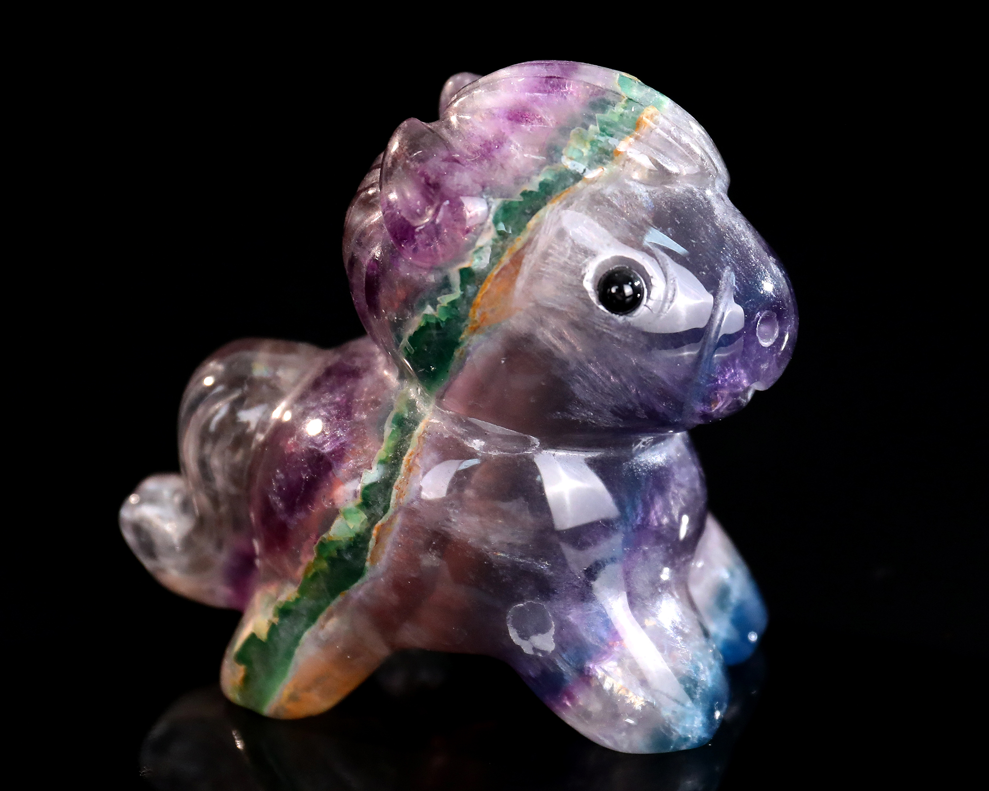 Fluorite Cartoon Pony Carving - Glowing Gemstone Figurine for Kids Room Decor & Crystal Collection