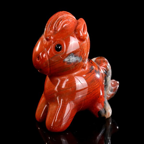 Red Jasper Cartoon Pony Sculpture - Unique Cute Crystal Animal Decor for Kids Room & Spiritual Use