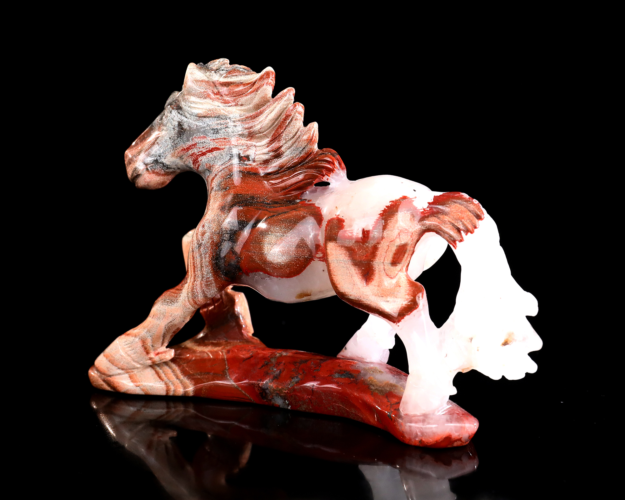 Hand-Carved Running Horse Statue - Polished Gemstone Animal Figurine for Feng Shui & Collection