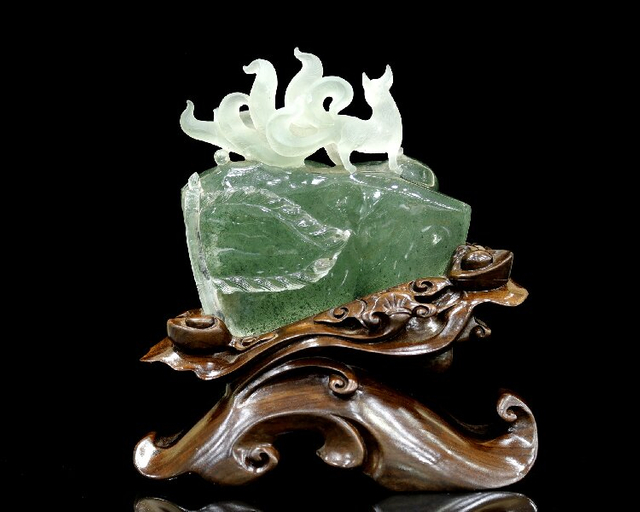 Natural Phantom Crystal Nine-Tailed Fox Figurine - Spiritual Healing Crystal Decor
