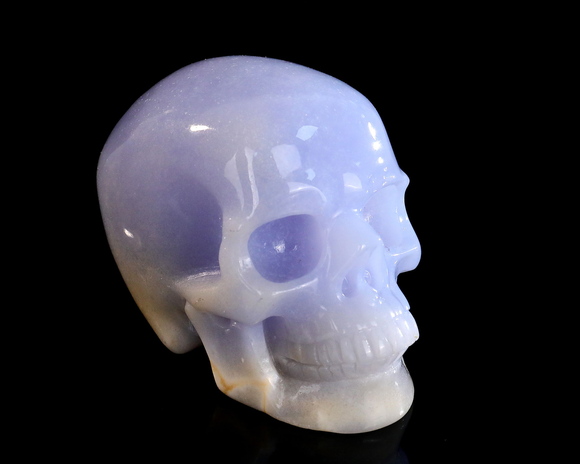 3.0" Smooth Blue Chalcedony Skull Carving, Handcrafted Gemstone Figurine