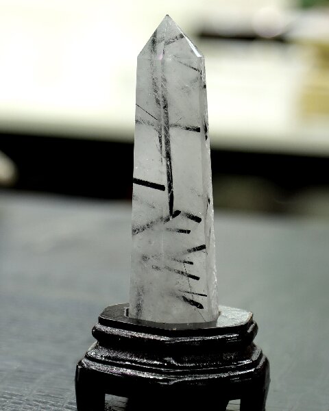 Natural Black Tourmaline Hexagonal Prism - Hand Polished Energy Protection Crystal