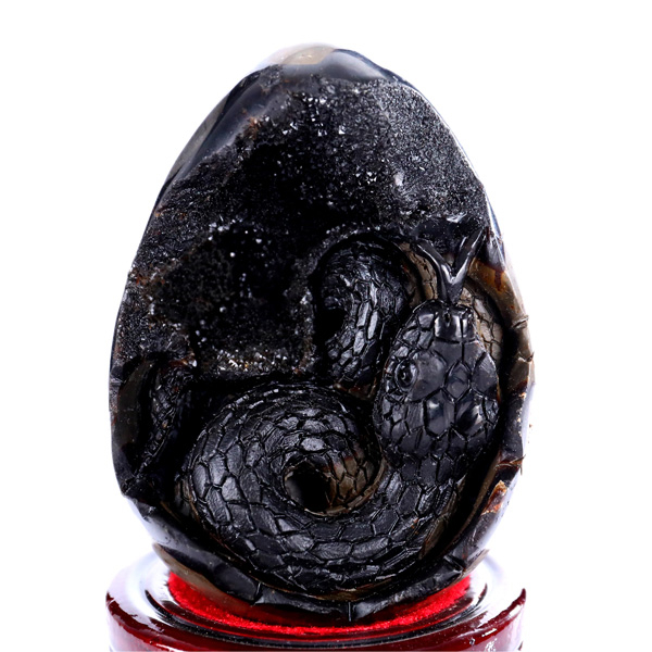 Hand Carved Dragon Septarian Stone Cave Snake Statue Natural Gemstone Ornament