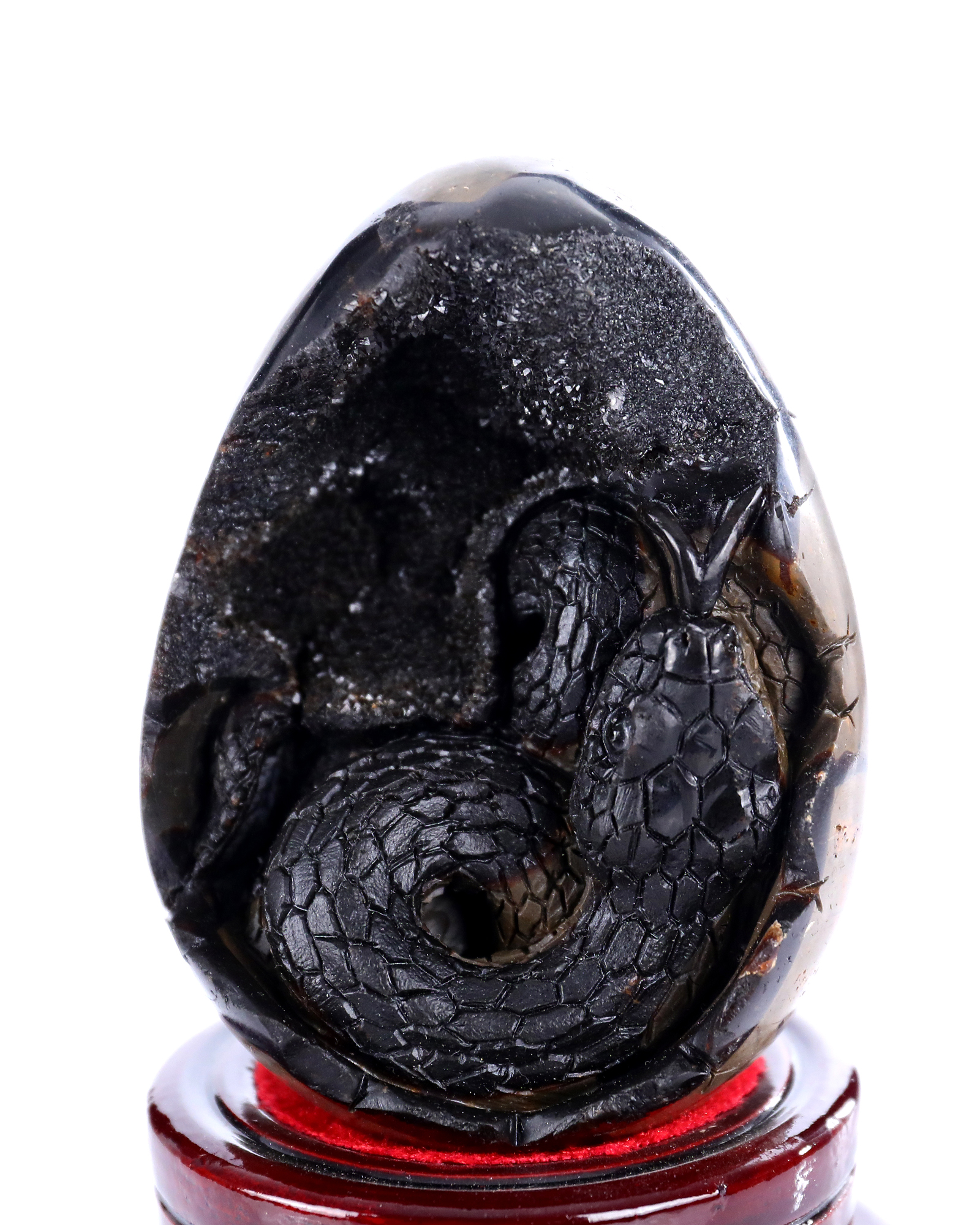 Hand Carved Dragon Septarian Stone Cave Snake Statue Natural Gemstone Ornament