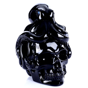5.0" Black Obsidian Skull Carving with Handcrafted Octopus Accent Natural Stone Sculpture