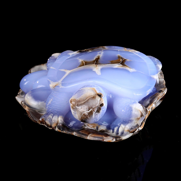 Blue Chalcedony Tortoise Artisan Stone Piece Curated for Display