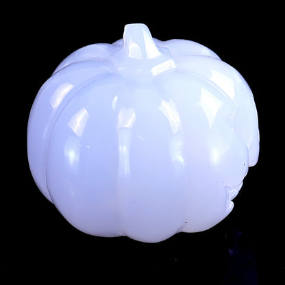1.7” Natural Blue Chalcedony Hand Carved Crystal Pumpkin Sculpture, Halloween Gift