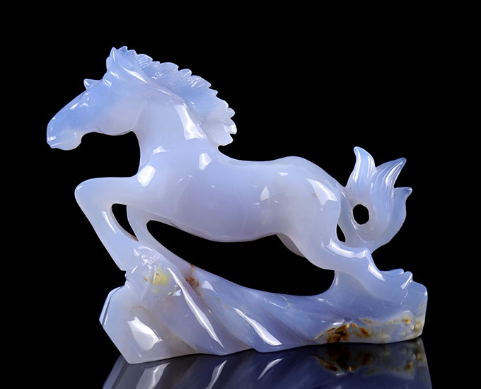 5.4" Blue Chalcedony Hand Carved Crystal Horse Sculpture