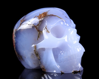 7.9" Blue Chalcedony Hand Carved Crystal Huge Realistic Skull Sculpture