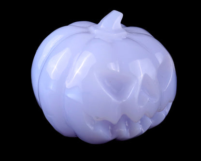 2.6” Natural Blue Chalcedony Hand Carved Crystal Pumpkin Sculpture, Halloween Gift