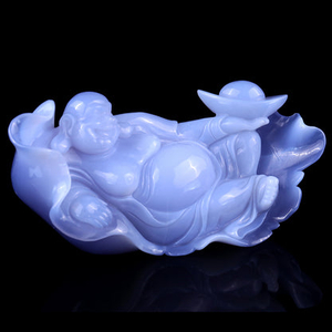 Gemstone 8.7" Blue Chalcedony Hand Carved Crystal Buddha Sculpture