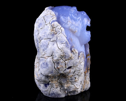 7.7" Blue Chalcedony Hand Carved Crystal Gorilla Sculpture