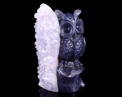 5.5" Quartz Rock Druse Hand Carved Crystal Owl Sculpture