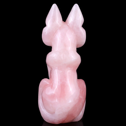 5.9" Rose Quartz Hand Carved Crystal Fox Sculpture