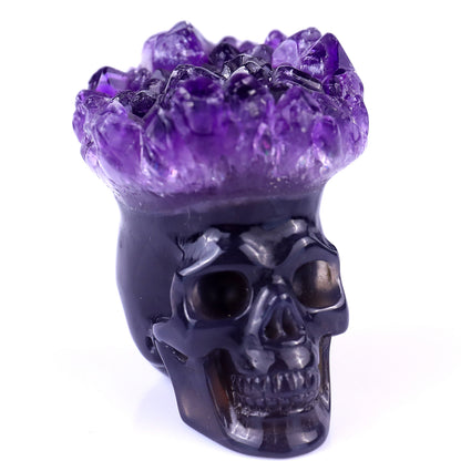 2.4" Amethyst Druse Agate Hand Carved Mineral Specimen Skull Sculpture