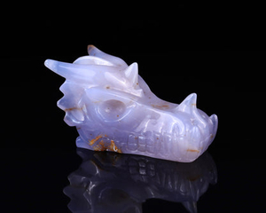 4.8" Blue Chalcedony Hand Carved Crystal Dragon Skull Sculpture