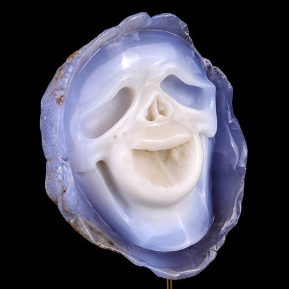 7.5" Blue Chalcedony Hand Carved Mineral Specimen Skull Sculpture