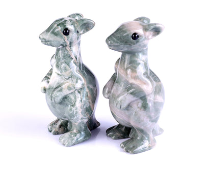 3.6" Jiulong Jade Hand Carved Crystal Kangaroo Sculpture