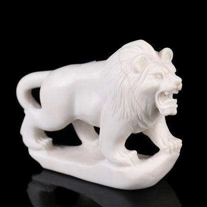 4.3" White Jade Hand Carved Crystal Lion Sculpture