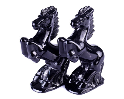Natural Black Obsidian Hand Carved Crystal Horse Sculpture