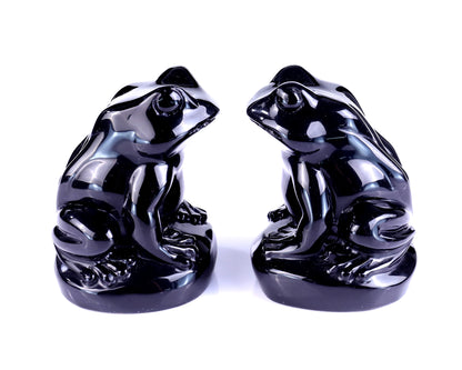 Natural Black Obsidian Hand Carved Crystal Frog Sculpture