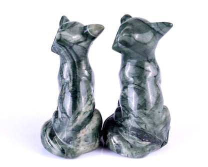 Natural Jiulong Jade Hand Carved Crystal Fox Sculpture
