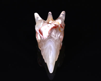 3.6" Sakura Agate Hand Carved Crystal Phoenix Skull Sculpture